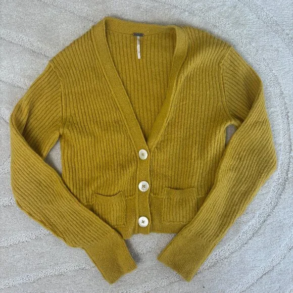 Free People Mimosa Ribbed Cropped Cardigan - Picture 1 of 5